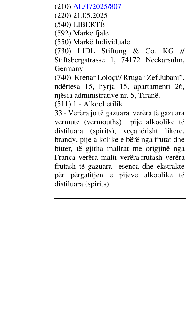 Zëri i markës LIBERTÉ në buletin