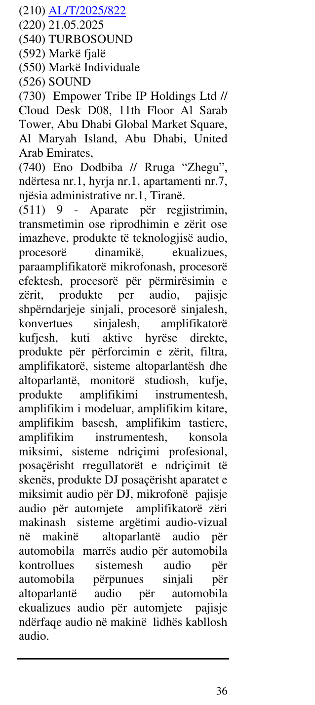 Zëri i markës TURBOSOUND në buletin