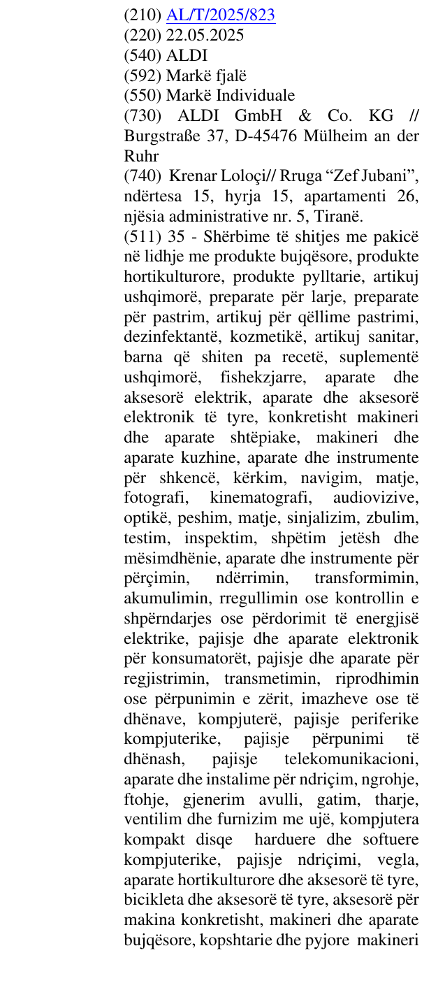 Zëri i markës ALDI në buletin