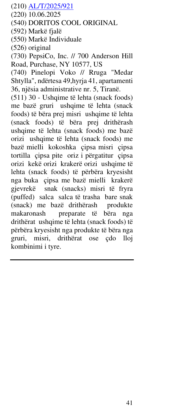 Zëri i markës DORITOS COOL ORIGINAL në buletin