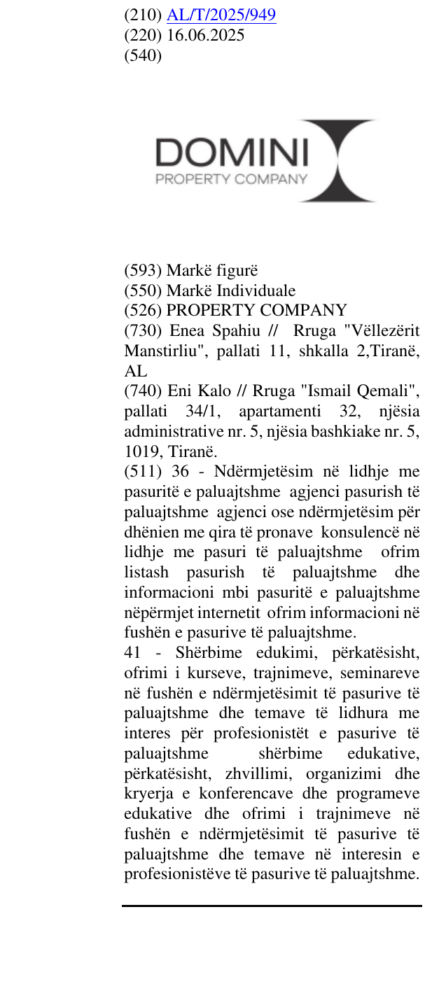 Zëri i markës PROPERTY COMPANY në buletin