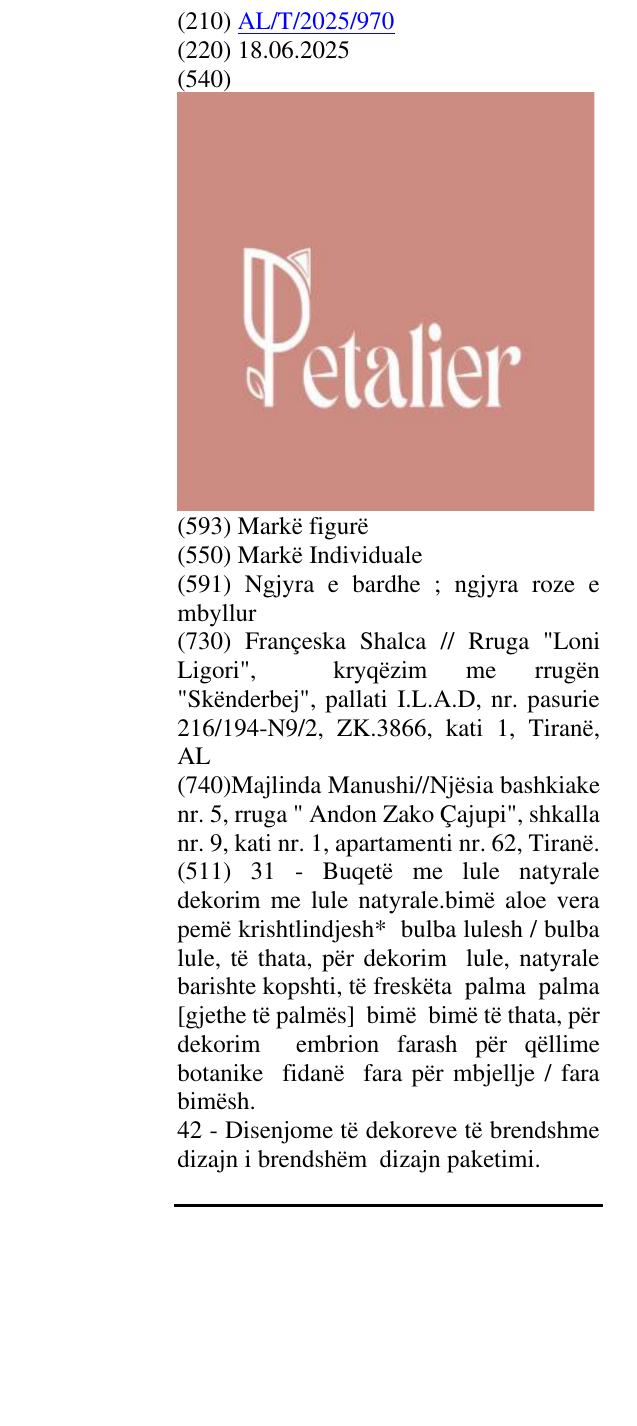 Zëri i markës Petalier në buletin