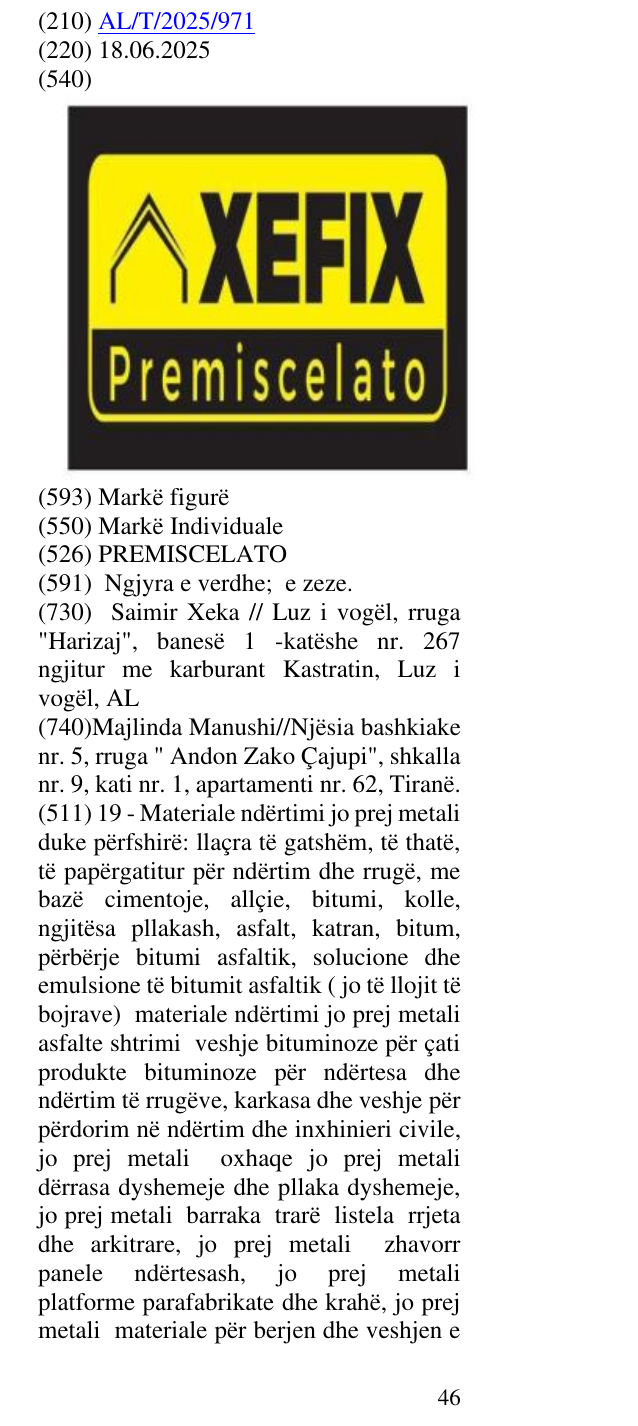Zëri i markës PREMISCELATO në buletin