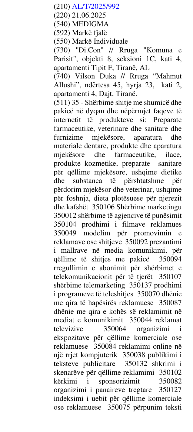 Zëri i markës MEDIGMA në buletin