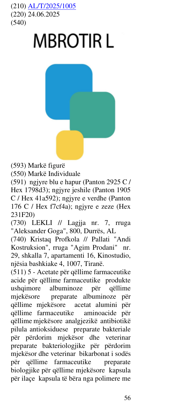 Zëri i markës MBROTIR L në buletin