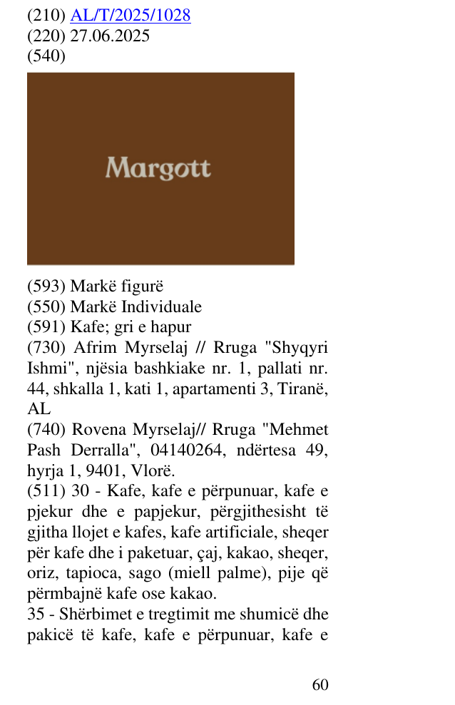 Zëri i markës Margott në buletin