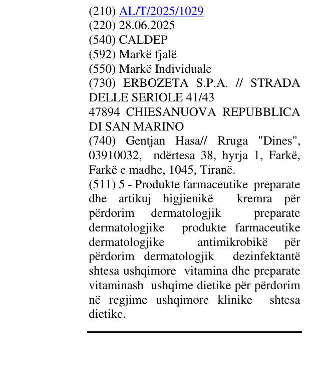 Zëri i markës CALDEP në buletin
