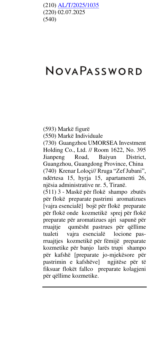 Zëri i markës NOVAPASSWORD në buletin