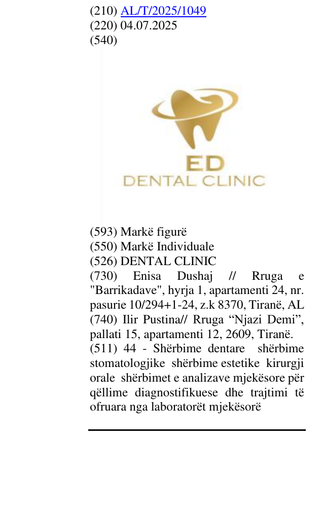 Zëri i markës DENTAL CLINIC në buletin