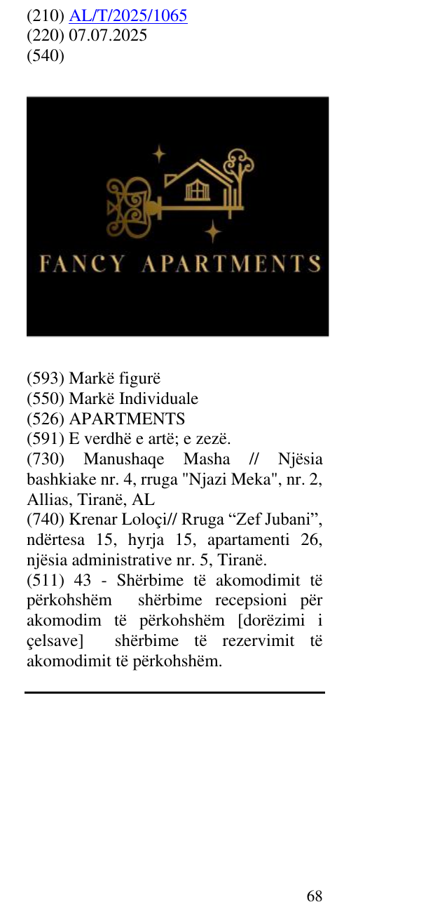 Zëri i markës APARTMENTS në buletin