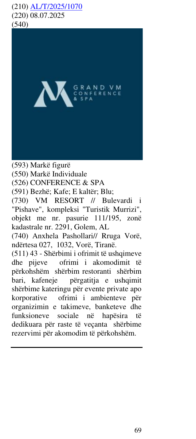 Zëri i markës CONFERENCE & SPA në buletin