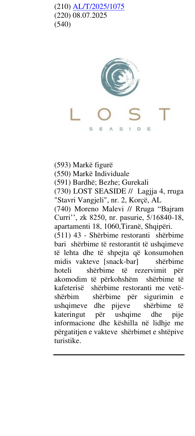 Zëri i markës LOST SEASIDE në buletin