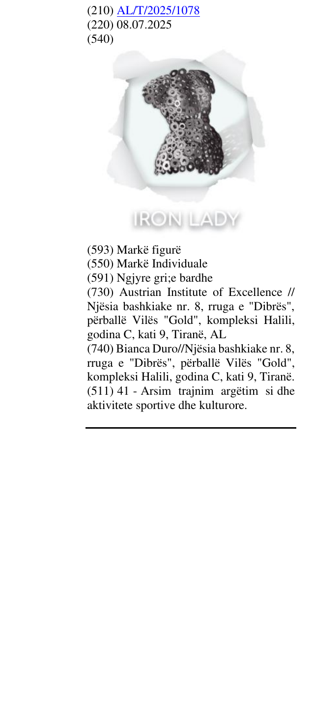 Zëri i markës Iron Lady në buletin