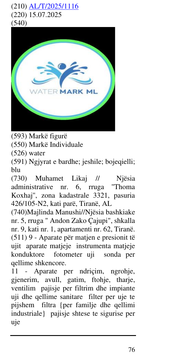 Zëri i markës water në buletin