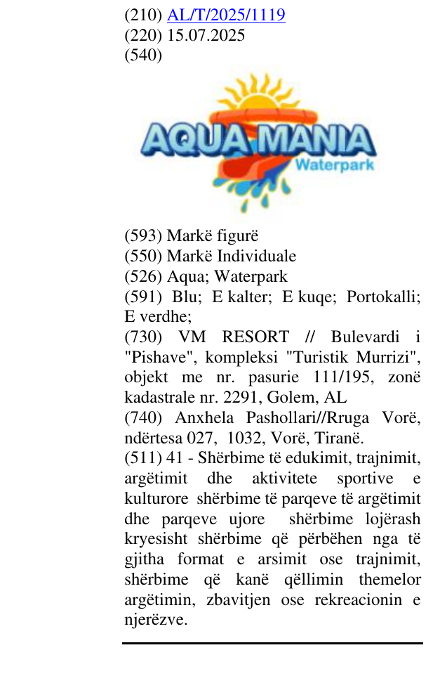Zëri i markës Aqua; Waterpark në buletin