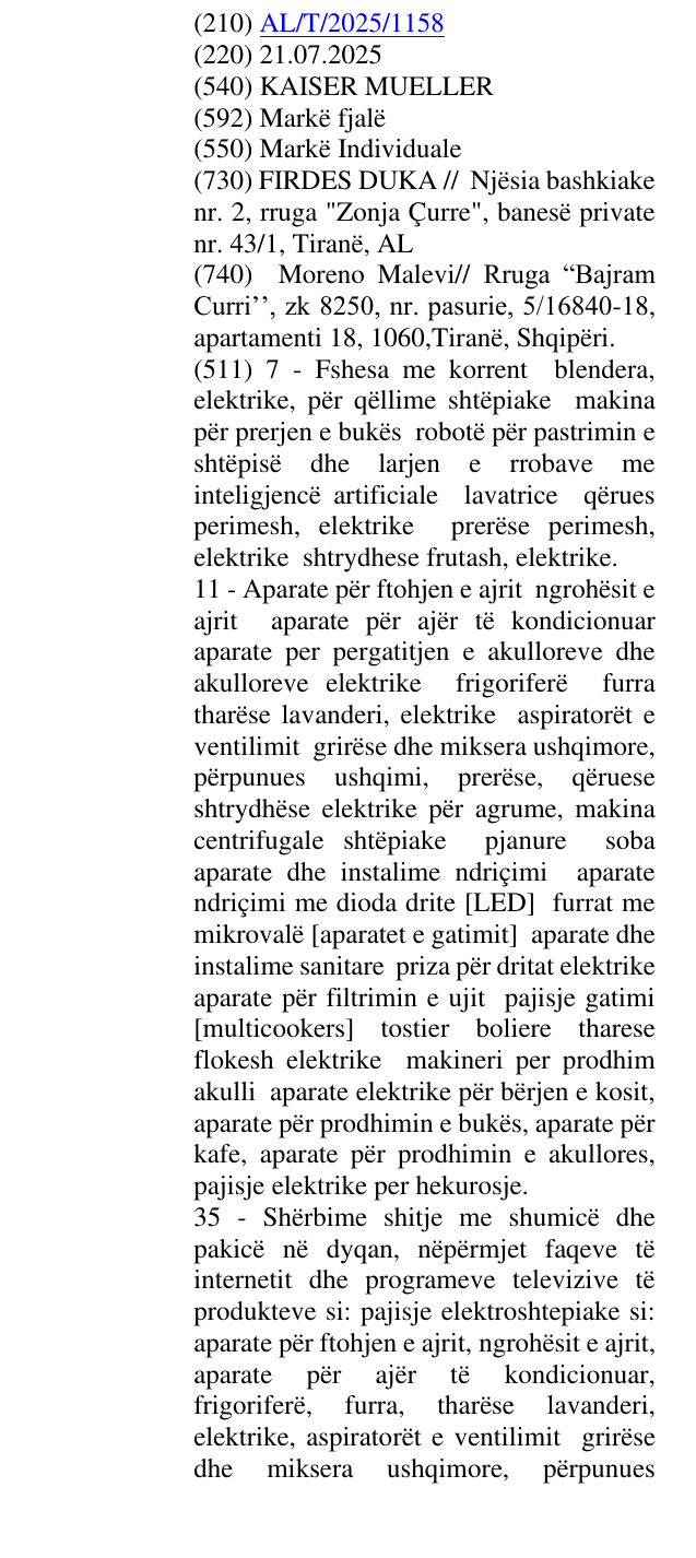 Zëri i markës KAISER MUELLER në buletin