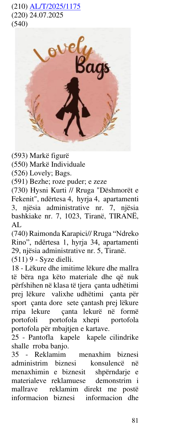 Zëri i markës Lovely; Bags. në buletin