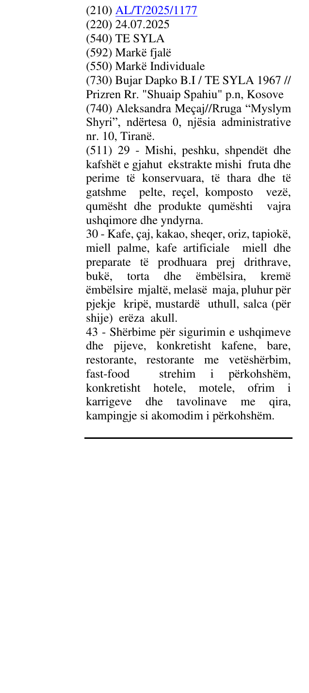 Zëri i markës TE SYLA në buletin