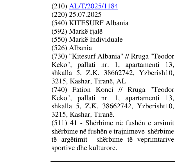 Zëri i markës KITESURF Albania në buletin
