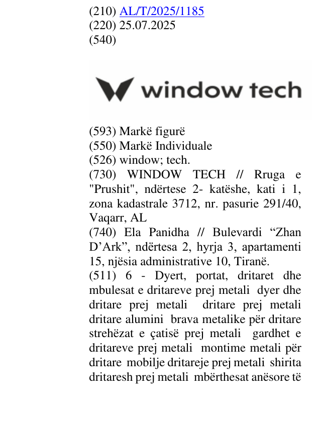 Zëri i markës window; tech. në buletin