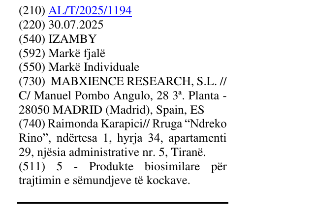 Zëri i markës IZAMBY në buletin