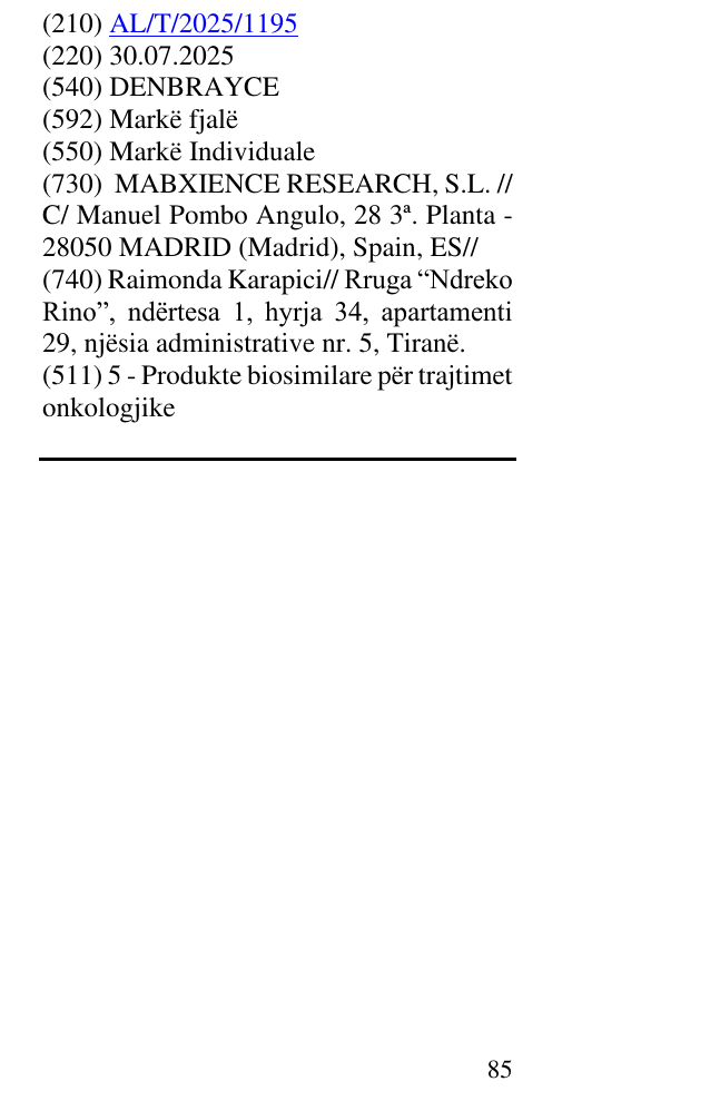 Zëri i markës DENBRAYCE në buletin