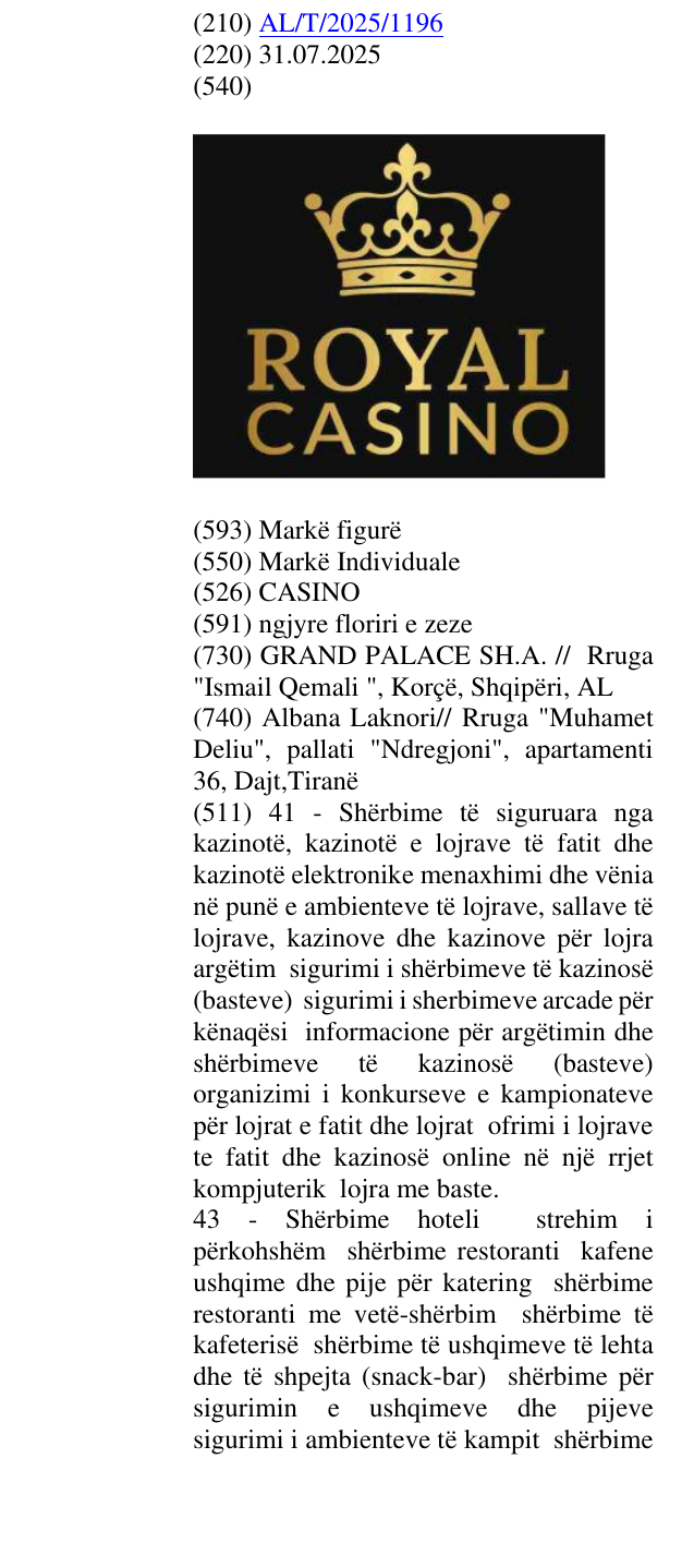 Zëri i markës CASINO në buletin
