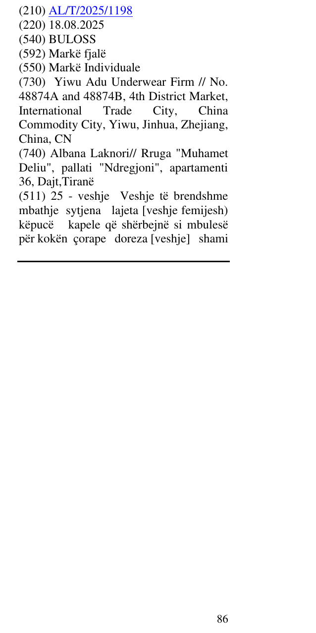 Zëri i markës BULOSS në buletin