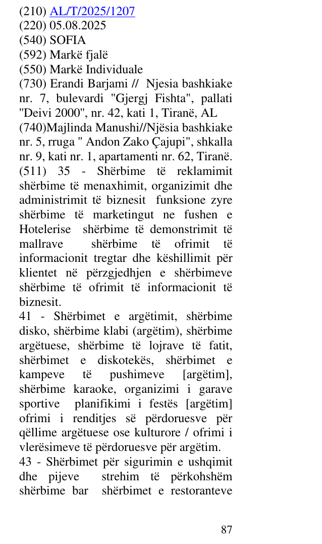 Zëri i markës SOFIA në buletin