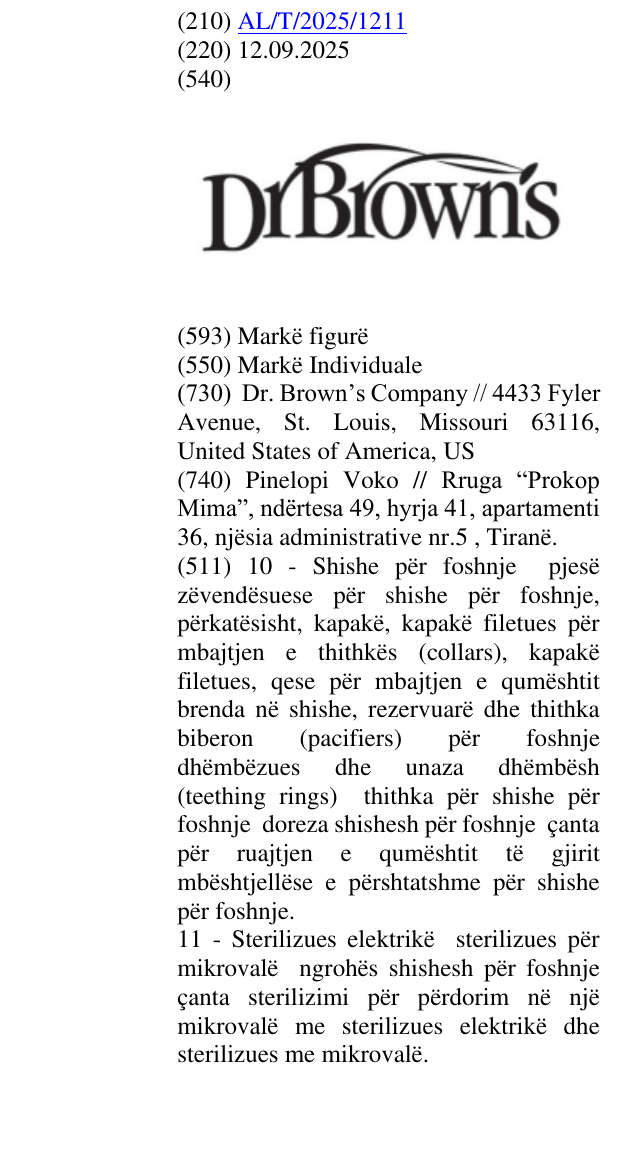 Zëri i markës Dr Brown's në buletin