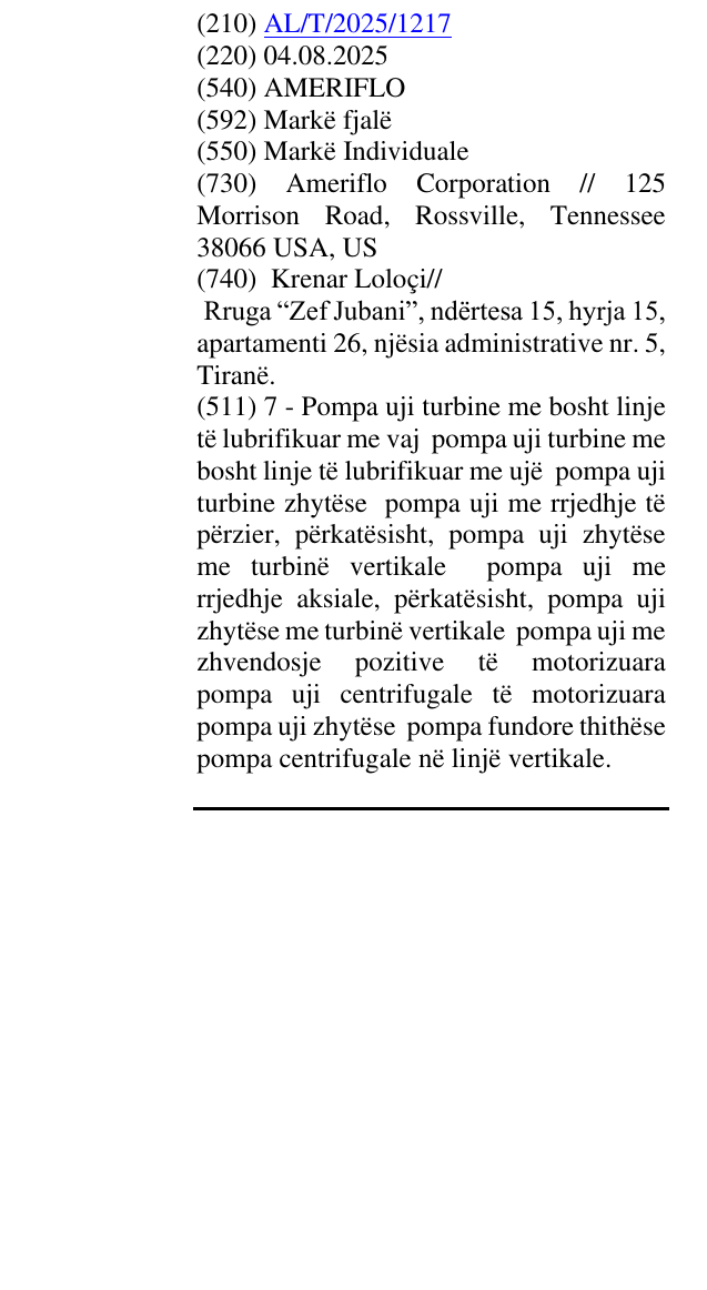 Zëri i markës AMERIFLO në buletin