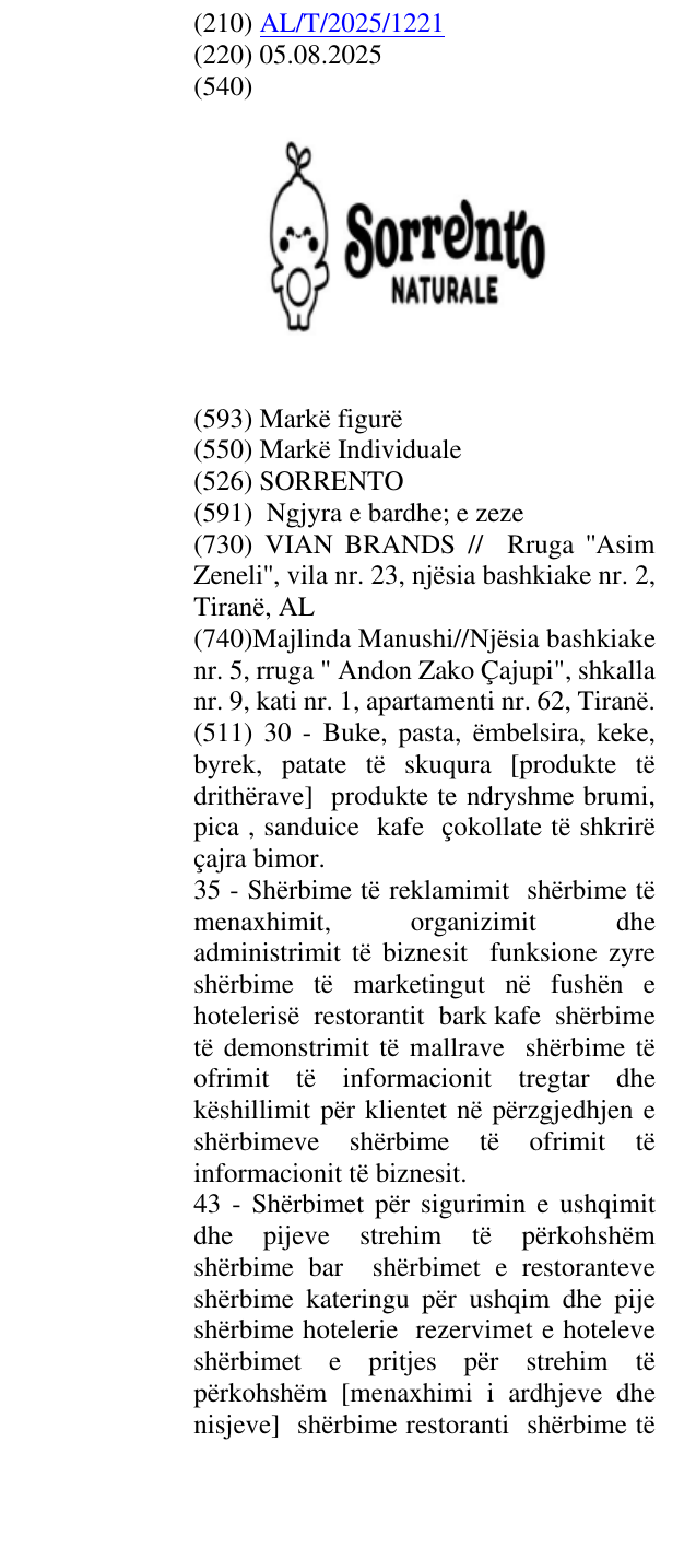 Zëri i markës SORRENTO në buletin