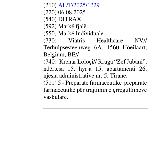 Zëri i markës DITRAX në buletin