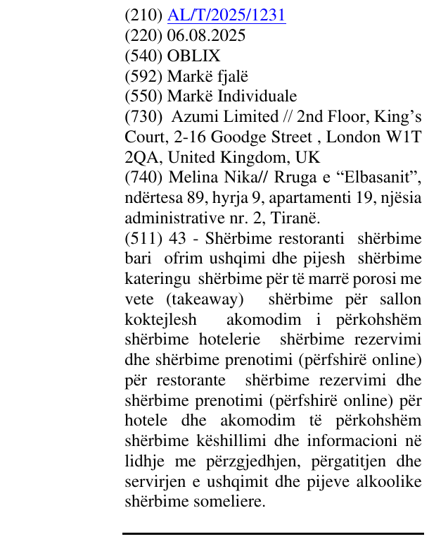 Zëri i markës OBLIX në buletin