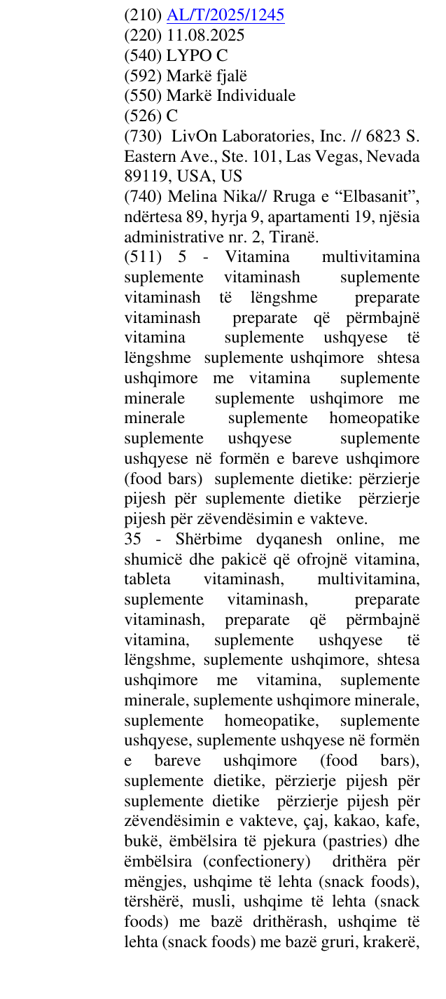 Zëri i markës LYPO C në buletin