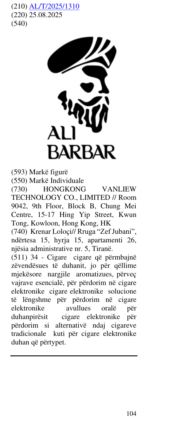 Zëri i markës ALIBARBAR në buletin