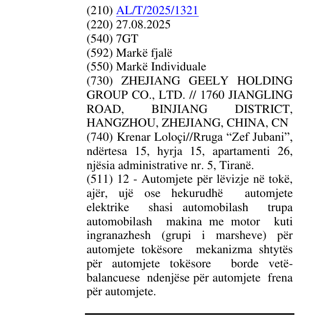 Zëri i markës 7GT në buletin
