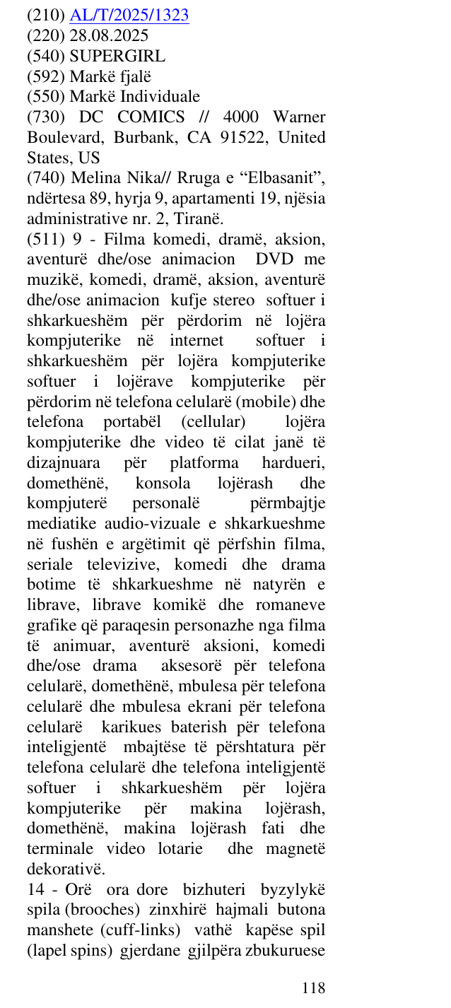 Zëri i markës SUPERGIRL në buletin