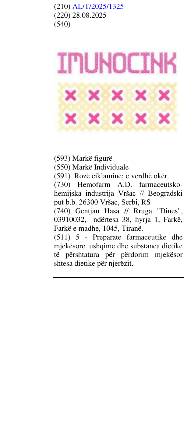 Zëri i markës IMUNOCINK në buletin
