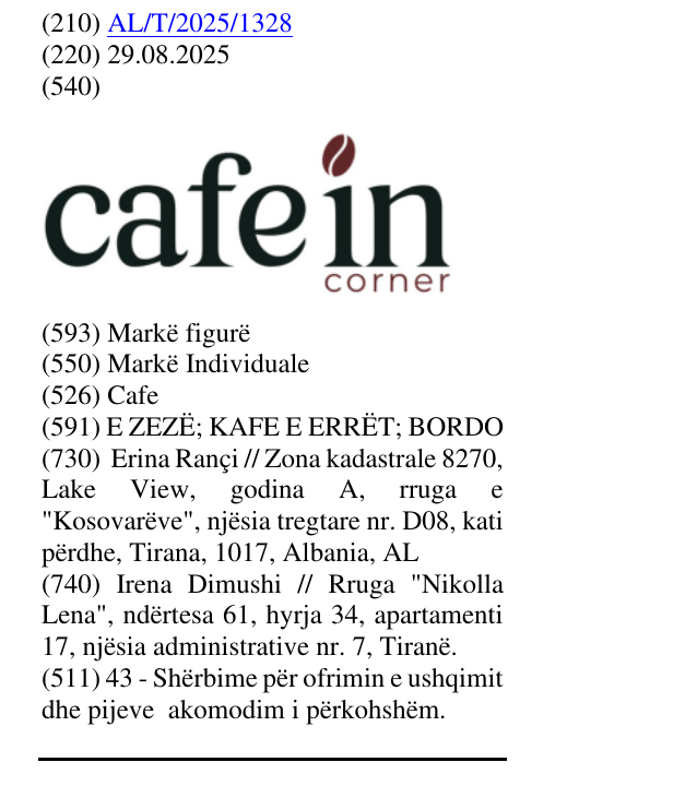 Zëri i markës Cafe në buletin