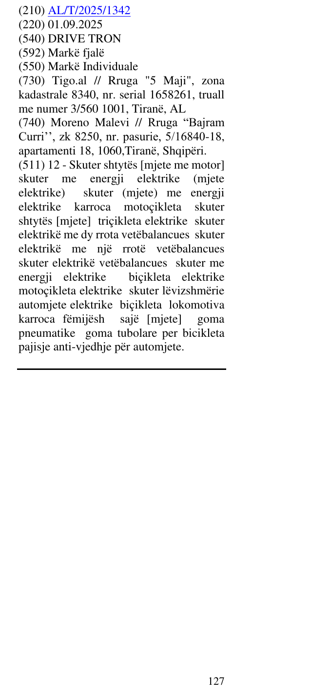Zëri i markës DRIVE TRON në buletin