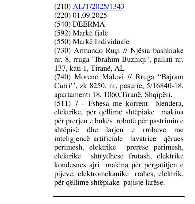 Zëri i markës DEERMA në buletin