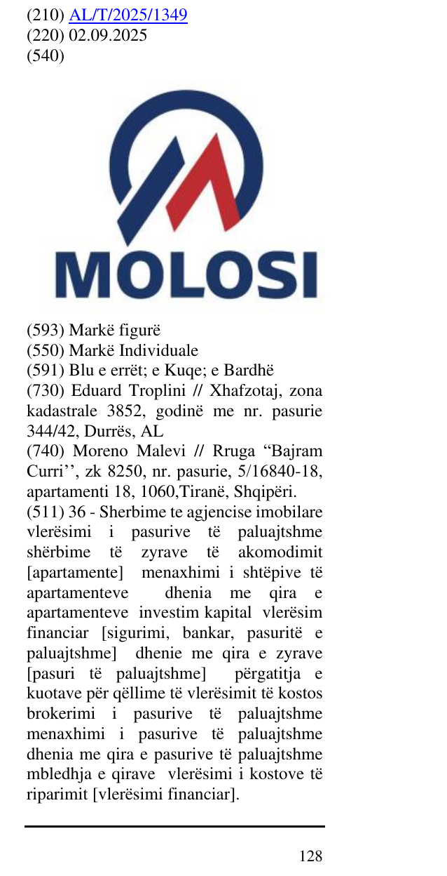 Zëri i markës MOLOSI në buletin