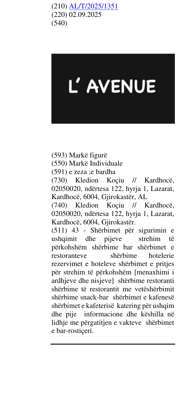 Zëri i markës L'AVENUE në buletin