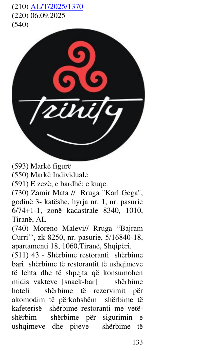 Zëri i markës TRINITY në buletin