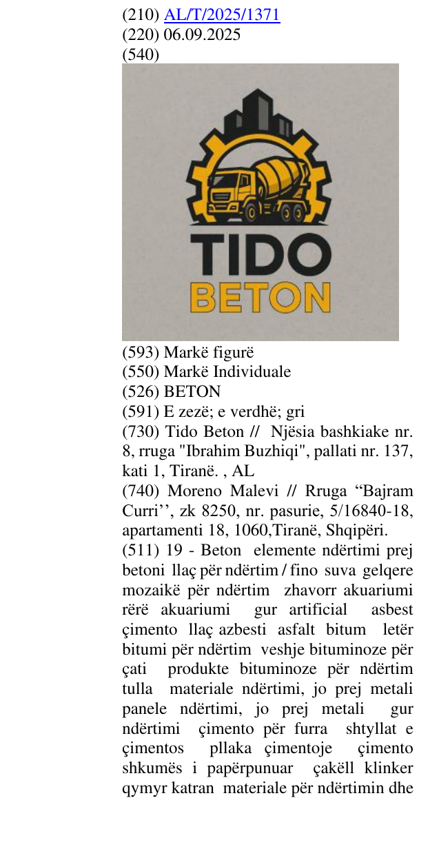 Zëri i markës BETON në buletin