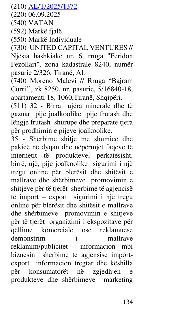 Zëri i markës VATAN në buletin