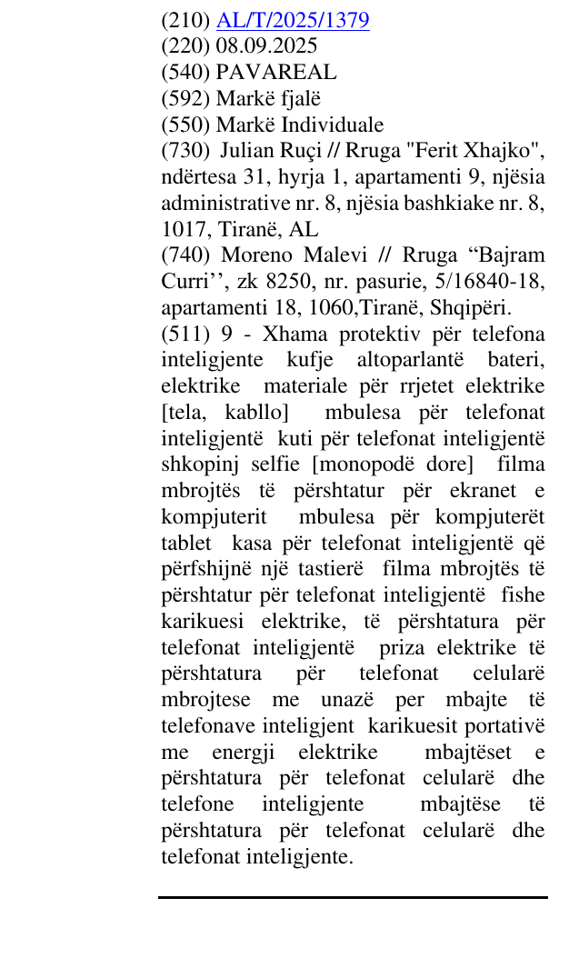 Zëri i markës PAVAREAL në buletin