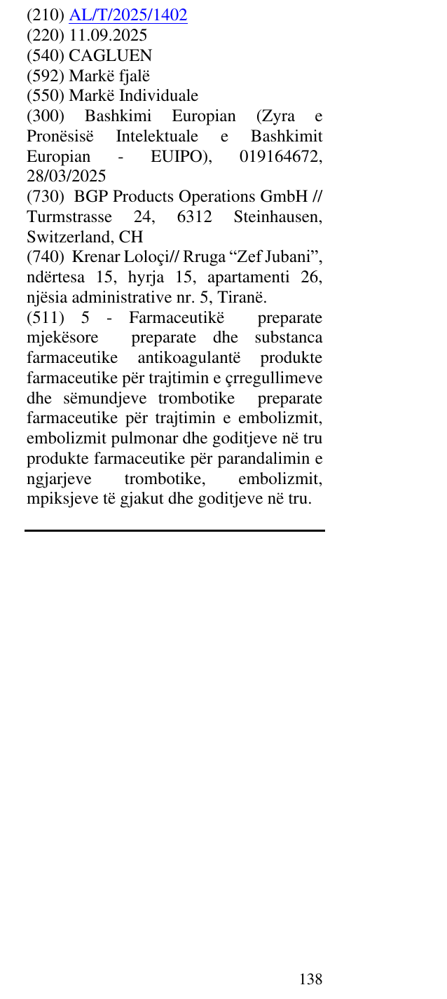 Zëri i markës CAGLUEN në buletin