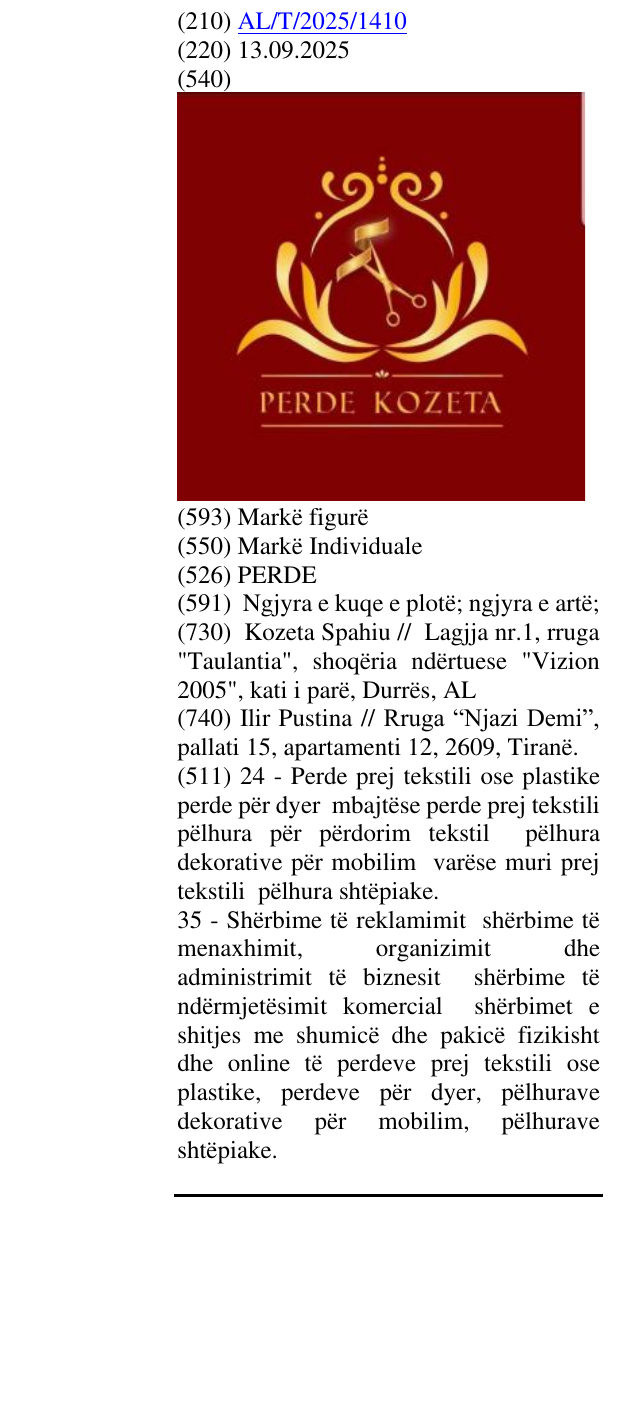 Zëri i markës PERDE në buletin